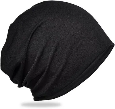Immagine prodotto di Cappuccio unisex in cotone elastico e lungo, dal leggero stile slouch – ideale per lo sci, la corsa e gli sport notturni – Cappellino estivo in cotone leggero – Nero M
