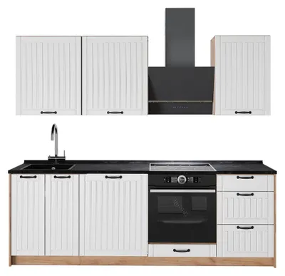 Produktbild von Küchenzeile Vicco Fame-Line Weiß Landhaus/Goldkraft Eiche 230 cm, AP Anthrazit, Model 64001
