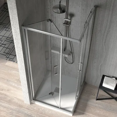 Produktbild von Eckdusche mit Falttür und Schiebetür S300 -  Glas 6mm Falttür 90 cm Schiebetür Falttür 90 cm