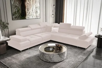 Produktbild von Ecksofa Galaxy MAX 276×276 cm mit Schlaffunktion, Verstellbare Kopfstützen und Bettkasten - Gemma 01 Creme Links