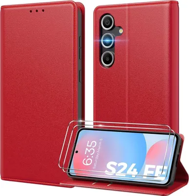 Image de Peakally Samsung Galaxy S24 FE 5G Housse de téléphone portable avec verre de protection blindé - Rouge