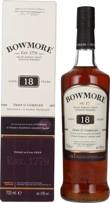 Produktbild von Bowmore 18 Years Old DEEP & COMPLEX Travel Exclusive 43% Vol. 0,7l in Geschenkbox