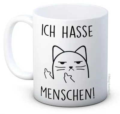 Kaffeetasse 'Ich hasse Menschen!' Katze, 312 ml, Keramik, weiß