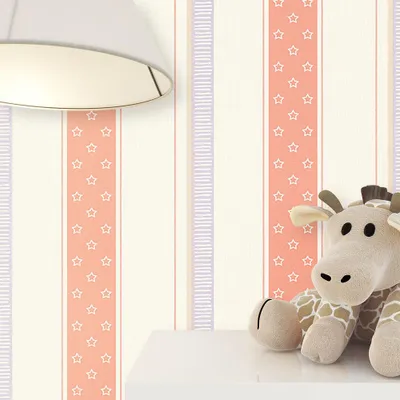 Produktbild von NEWROOM Tapete Beige Vliestapete Streifen - Kinderzimmer Kinder Rosa  Sterne  Babytapete Niedlich Babyzimmer