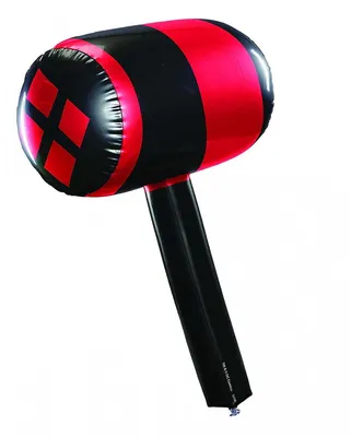 Produktbild von Schwarz-roter Harley Quinn Hammer zum aufblasen als Superheld Spielzeugwaffe