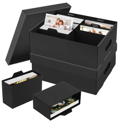 Fotobox 2er-Set mit Deckel für Fotos 13x18 cm, schwarz