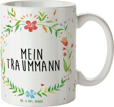 Produktbild von Mr. & Mrs. Panda Trinkbecher Mein Traummann - Geschenk, Pott, schöne tasse, Becher, Teetasse, Kaffeetasse