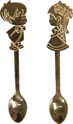 Zdjęcie produktu dla Zestaw 2 łyżeczek Clayre & Eef 12 cm w kolorze złotym, metalowych dla dzieci