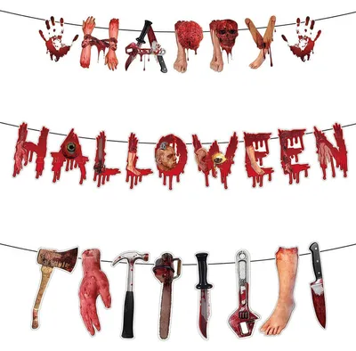 Productafbeelding van Halloween-slingerset met horrordecoratie en wapenmotief, 2,3 meter lang