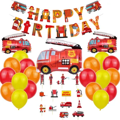 Produktbild von Vivi Idee Feuerwehr Luftballon Set Partydeko mit Banner und Mufin Aufsteck für Geburstag Mottoparty