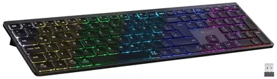 Produktbild von Tastatur kabellos Akku-Funktastatur mit Bluetooth Scissor-Tasten 7 Farben QWERTZ Funktastatur beleuchtet Multimedia Tastatur PC