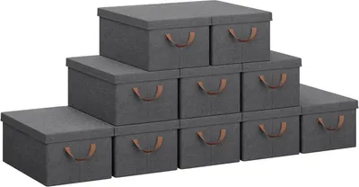Produktbild von WOLTU 10er Set Aufbewahrungsboxen mit Deckel, mit Griffen, faltbar, Grau