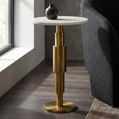 Immagine prodotto di WOHNLING Tavolino rotondo con piano in marmo e struttura in alluminio Elegante tavolino decorativo Tavolino da salotto moderno Tavolino da soggiorno