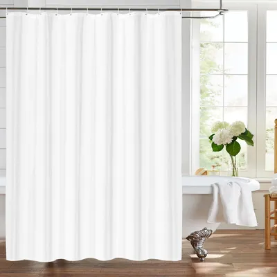 Produktbild von Duschvorhang aus Polyestergewebe, 180 x 200 cm, schimmelresistent, wasserdicht und waschbar, mit 12 Haken, weiß