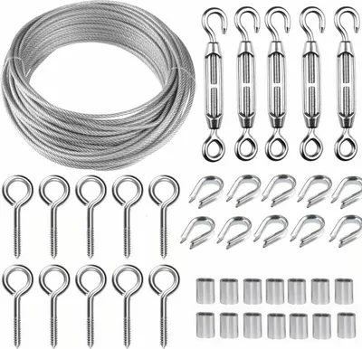 Obrázek produktu pro Sada nerezového lana o délce 30 m/2 mm s vysokovýkonným napínákem M5, sada rolí plotového drátu, sada kabelových zábradlí, zahradní napínák pro popínavé rostliny
