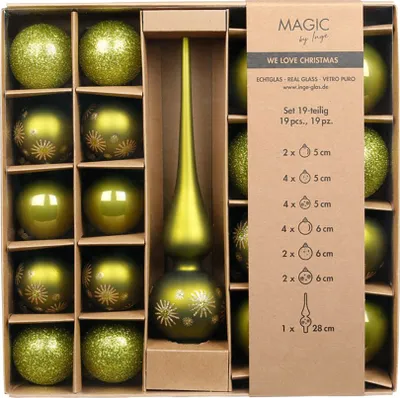 Produktbild von Weihnachtskugeln Glas 5-6cm mit Spitze 19er Set - Green Olives