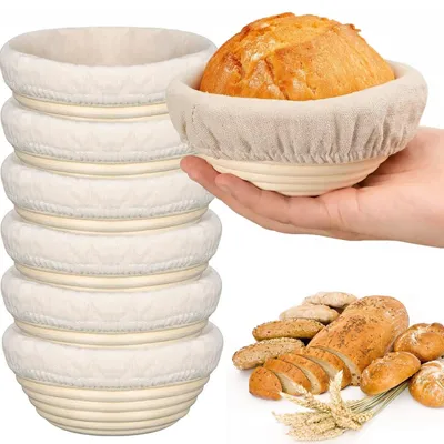 Gärkorb-Set 6-teilig, 15,5 cm, handgeflochten, Rattan