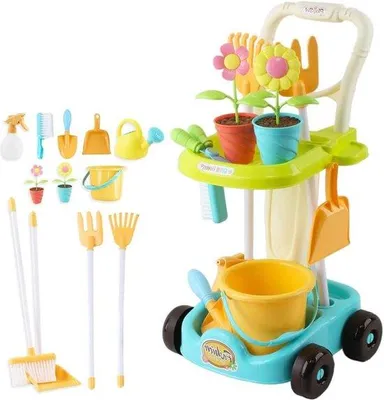 Image de Kit de jardinage pour enfants 26 pièces Outils de jardinage et chariot de jouets - Râteau Pelle Arrosoir Seau - Jouets éducatifs Kit de jardinage pour enfants