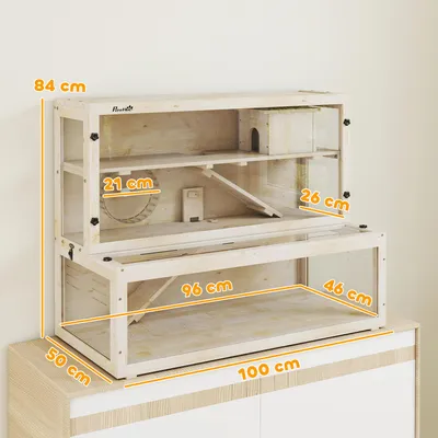Obrázok produktu pre PawHut Drevená klietka pre škrečky 100 x 50 x 84 cm Klietka pre hlodavce 3 poschodia Klietka pre malé zvieratá