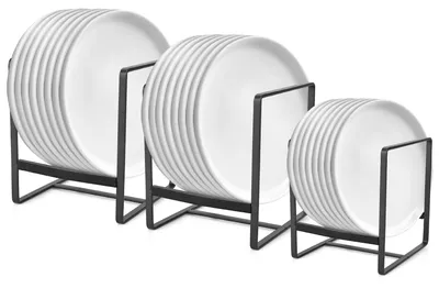 Productafbeelding van Set van 3 bordenstandaarden/afdruiprekken, metalen bordenhouder, bordenorganizer, multifunctionele bordenstandaard voor in de kast, opbergorganizer voor borden, snijplanken en panlids, zwart