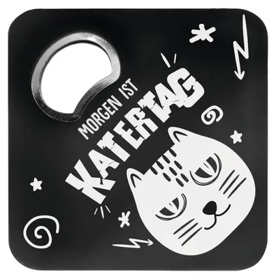 Produktbild von Flaschenöffner Untersetzer Set 6er Pack Katertag schwarz weiß