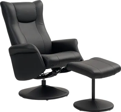Produktbild von Chefsessel mit Hocker, Lederoptik, drehbar, verstellbare Lehne, bis 150 kg, Schwarz