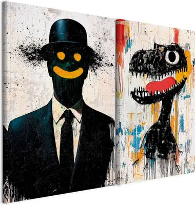 Produktbild von murando - Wandbilder XL Set Mann und Dinosaurier 80x60cm 2 Teilig je 40x60cm Collage 2er Vlies Leinwandbild Kunstdruck Modern Wand Bild Design Leinwand Bilder Dekoration - Mehrteilige h-H-10095-b-a