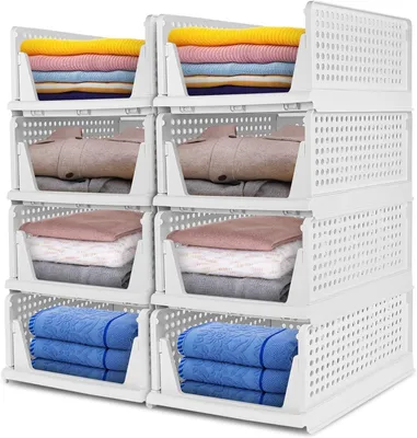 Productafbeelding van Shine Kleding-organizer - Set van 8 - Opvouwbaar - Stapelbare kledingkast - Opbergdozen - Organisatiesysteem - Keuken
