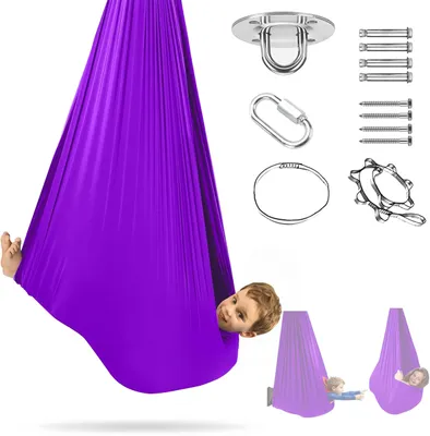 Produktbild von Hängematte, Therapieschaukel für Kinder, Sensorische Schaukel für Autismus SPD ADHS, Kuschelschaukel für drinnen und draußen, Lila