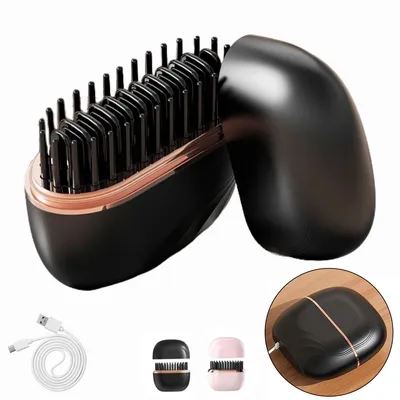 Produktbild von Kabellose Mini-Glättbürste – 3 Temperaturstufen 160–200 °C, hitzebeständig, für Haare & Bart unterwegs