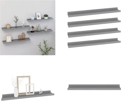 Obrázok produktu pre vidaXL Nástenné police 4 ks Sivá 60x9x3 cm - Nástenné police - Nástenné police - Nástenné police - Nástenné police - Nástenné police