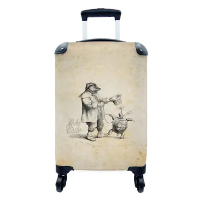Produktbild von MuchoWow® Koffer Handgepäck Trolley Rollkoffer Kleine Reisekoffer mit 4 Rollen - Vintage Illustration eines Bären und einer Schildkröte - Cabin Size < 55x40x23 cm & 55x40x20 cm - Fotokoffer - Kabinenkoffer - Boardgepäck - Reise-Box - Reisekoffer - Reisegepäck - Koffer mit Bild - Trolley für Kinder