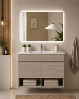 ORIGEN BATH NEBARI Hänge-Badmöbel mit Waschbecken 60x45 cm, Smoky-Eiche