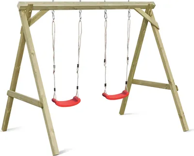 Produktbild von Mega Holz Basic Kinderschaukel aus Kiefer Holz Outdoor - Schaukelgestell 200 kg  - Doppelschaukel mit Schaukelsitz 240 x 180 x 200 cm