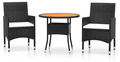 Obrázok produktu pre vidaXL 3-dielny záhradný jedálenský set Poly Rattan Black