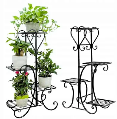 Produktbild von Pflanzenständer aus Metall - 79 cm - Deko-Pflanzenregal mit 4 Ebenen - Schwarz