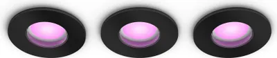 Produktbild von Philips Hue White and Color Ambiance Xamento - Vertieftes Spotlicht - LED-Spot-Glühbirne - GU10 - 4.2 W - Klasse E - 16 Millionen Farben/warm- bis kaltweißes Licht - 2000-6500 K - rund - Schwarz (Packung mit 3)