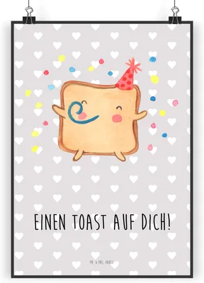 Produktbild von Mr. & Mrs. Panda Bild Toast Party DIN A4 - Grau Pastell - Geschenk, Freundin, für Frauen, Hochzeitstag, wanddeko, Wandbild, Partner, Valentinstag, Freund, drucke