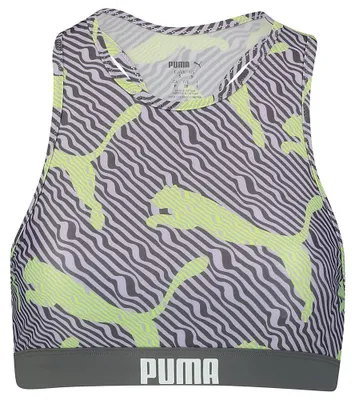 Produktbild von PUMA Damen Badebekleidung, Puma Swim Damen Bikini-Oberteil mit Rundhalsausschnitt und All-over-Print, Grau, Größe XS