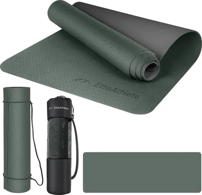 Produktbild von EliteAthlete® Yogamatte - Sportmatte - Fitnessmatte - Gymnastikmatte gepolstert & rutschfest für Fitness, Pilates - Yoga Matte - 183 cm x 61 cm x 0.6 cm - Trainingsmatte inkl. Transportgurt + Tasche, Farbe:Deep Forest - Dark Dun