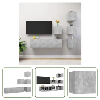 Produktbild von The Living Store 6-tlg. TV-Schrank-Set Betongrau Holzwerkstoff