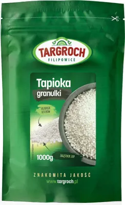 A green resealable bag of tapioca pearls.