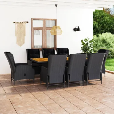 Produktbild von The Living Store 9-tlg. Garten-Essgruppe mit Auflagen Poly Rattan Dunkelgrau