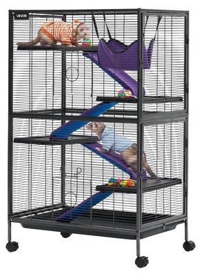 Obrázek produktu pro VEVOR Klec pro menší zvířata, kovová, klec pro fretky, 80x52x127 cm, vhodná pro fretky, činčily, pískomilky, morčata a králíky, 5 pater, ocelové pletivo s roztečí 13,97 mm, aretovatelné otočné kolečka