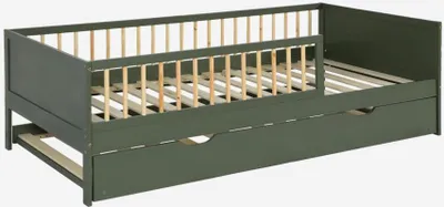 Produktbild von sweeek - Kinderbett 90 x 190 cm aus Kiefernholz mit Lattenrost und Ausziehbett - Grün