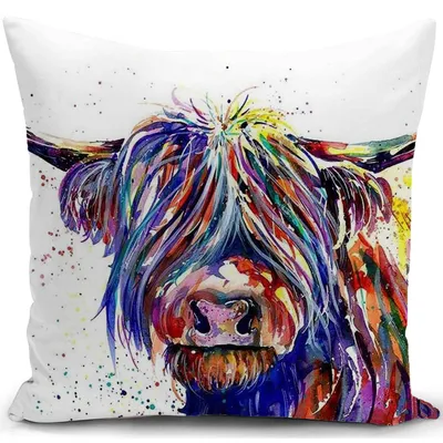 Productafbeelding van Kussensloop 45x45 cm, motief: Schotse Hooglander, decoratief, voor op de bank