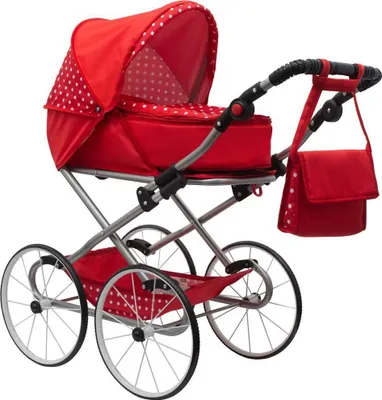 Produktbild von Baby Retro Kinderwagen für Puppen 2in1 New Baby Magdalena rot mit Tupfen