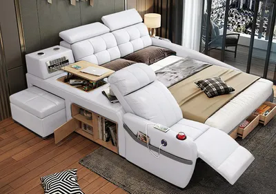 Produktbild von Bett Massage Liege Multifunktion Betten Polster USB Regal Leder Polster Luxus