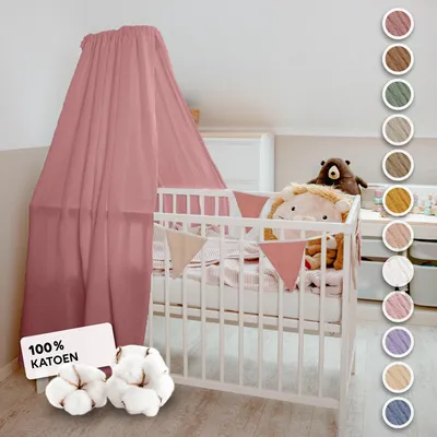 Productafbeelding van Hemel voor babybed oudroze, met hemelstok - bedhemel van mousseline