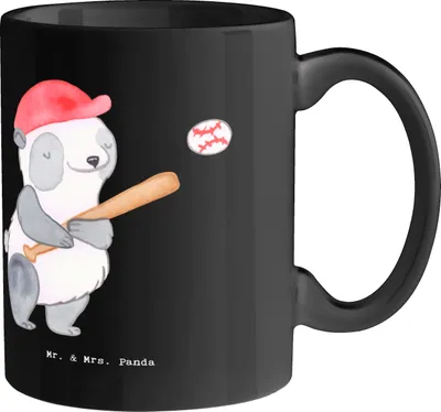 Produktbild von Mr. & Mrs. Panda Kaffeebecher Baseball Schlag - Schwarz - Geschenk, Tasse, Fans, Sportart, Teamgeist, Sportler, Sport, Kaffeetasse, Pott, Geschenktasse, Keramiktasse